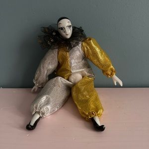 Vintage 90s bendable crying Pierrot clown figurine with porcelain head